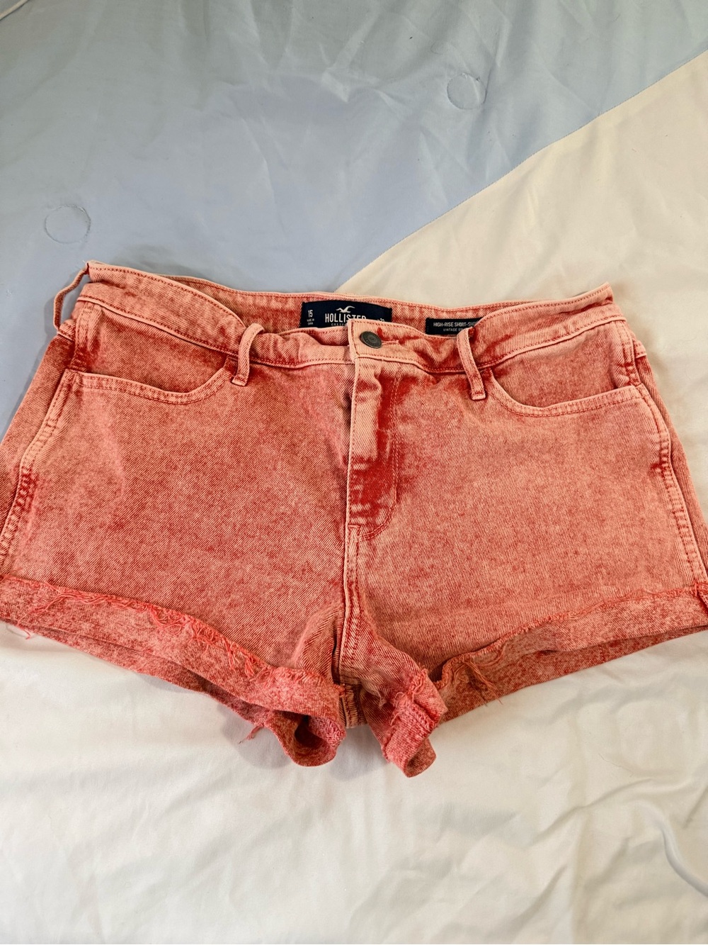Hollister Washed Coral Pink High-Rise Denim Shorts